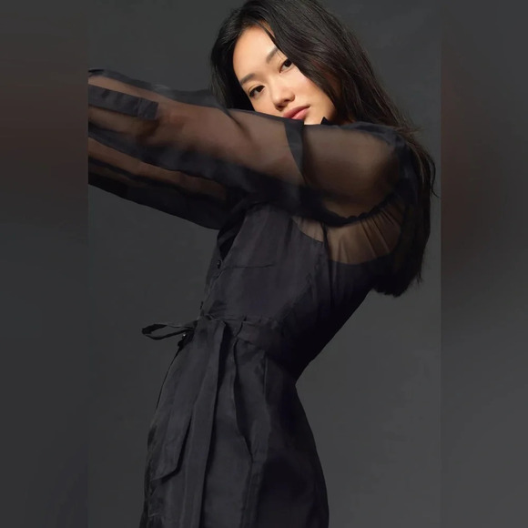 By Anthropologie Black Sheer Utility Jumpsuit - Picture 4 of 8